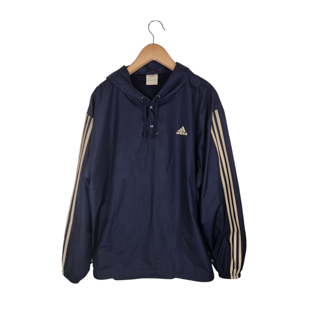 Vintage Adidas Pullover 1/4 Snaps Windbreaker Hooded Shirt Jacket Vented Mens XL